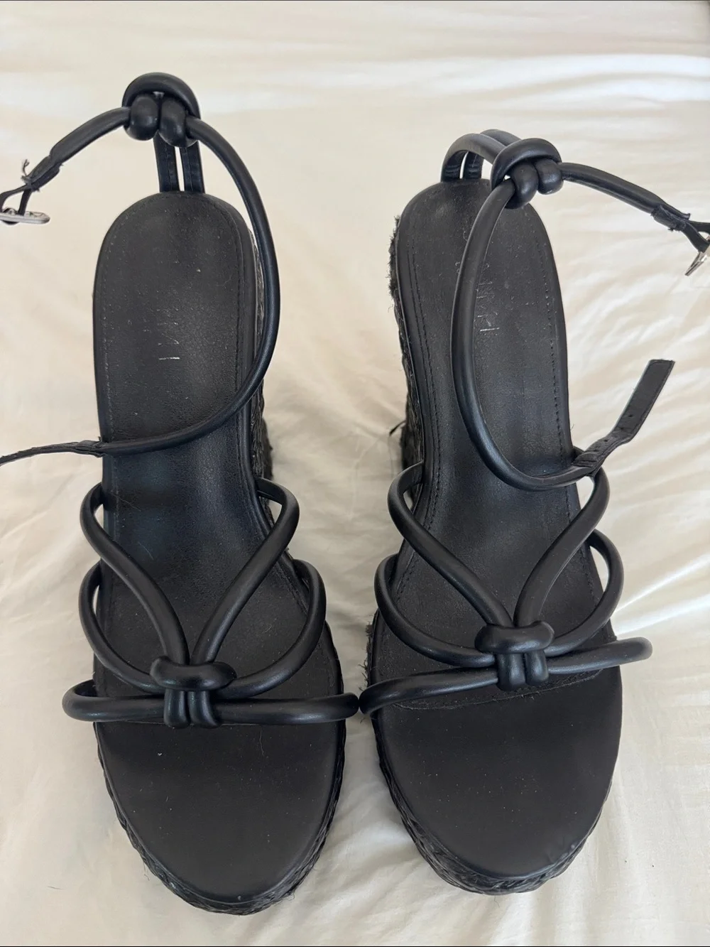 Women's Black Woven Platform Wedge Sandals with Ankle Strap